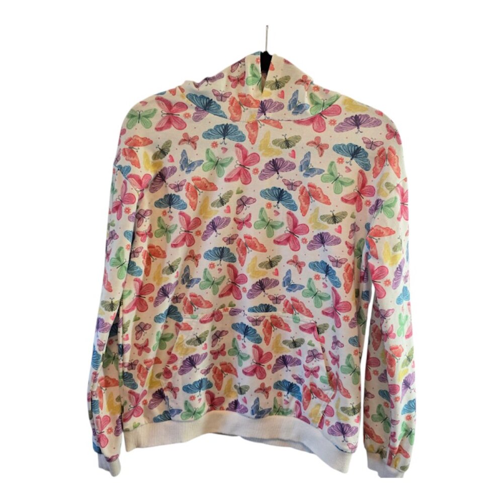BUTTERFLY PRINT HOODIE SWEATSHIRT WELAKEN KANGAROO POCKET PULLOVER SIZE 12Y